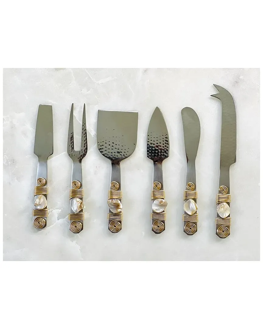 6-Piece Cheese Knife Set - Silver, Mother of Pearl