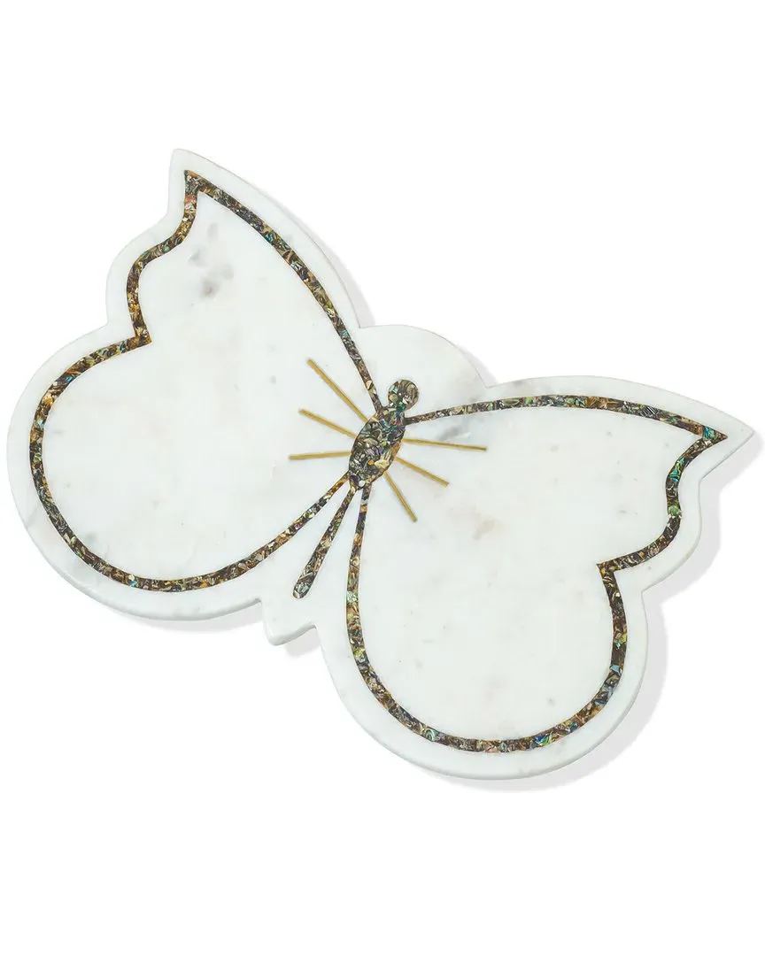 Abalone Butterfly Serving Platter - White, Marble