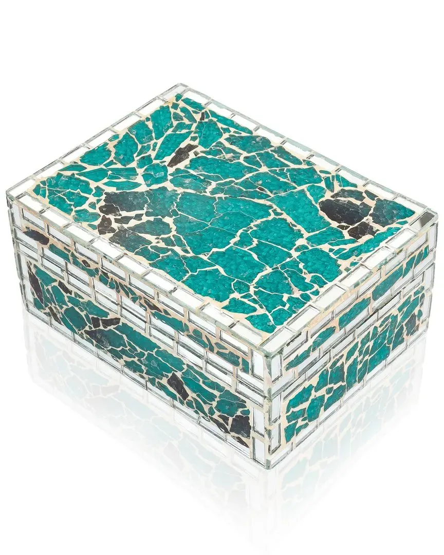 Aegean Crackle Mosaic Decorative Box - Teal, Glass image