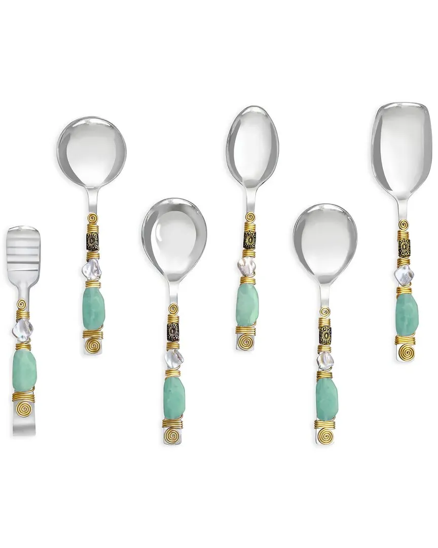 Aqua Oasis Serving Spoons Set of 6 - Blue, Stainless Steel image