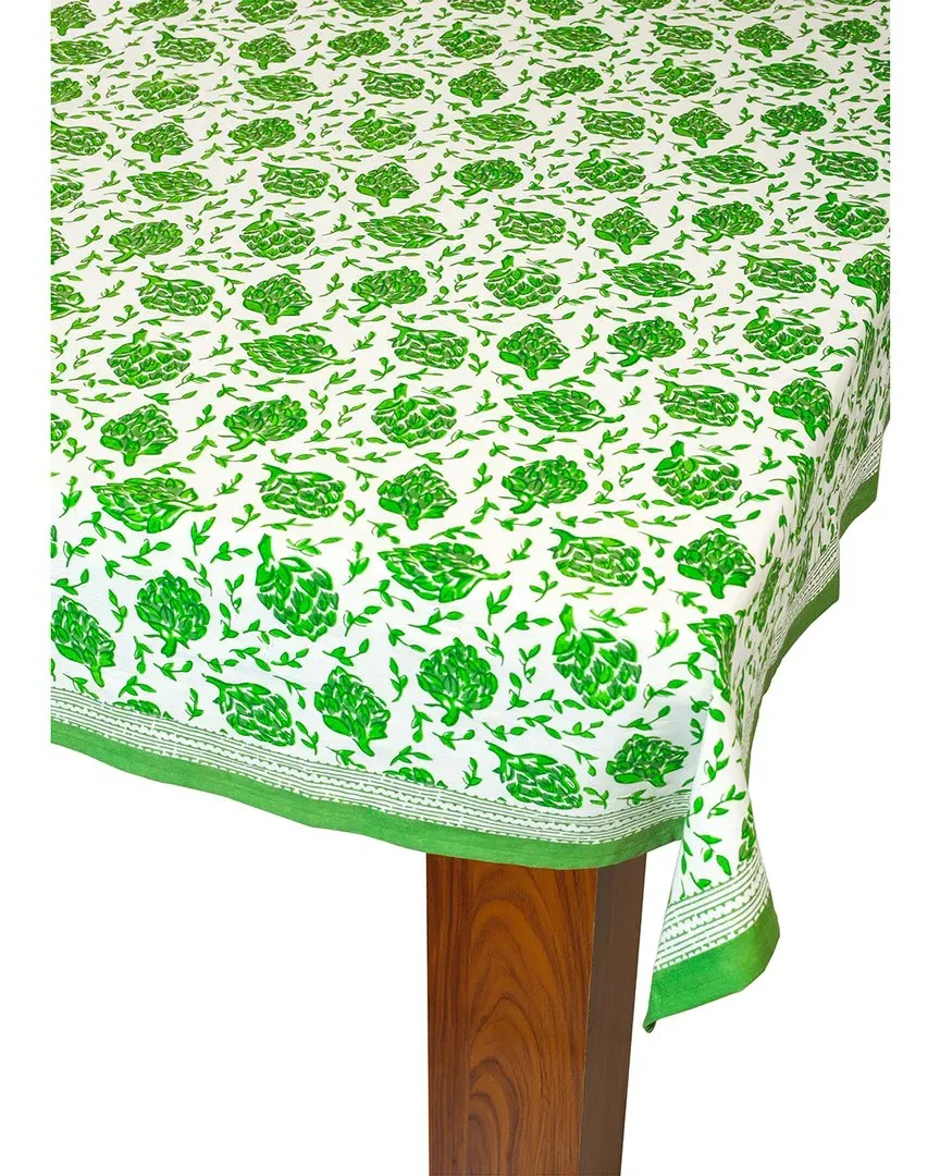 Artichoke Bliss Block Print Tablecloth - Green, Cotton image