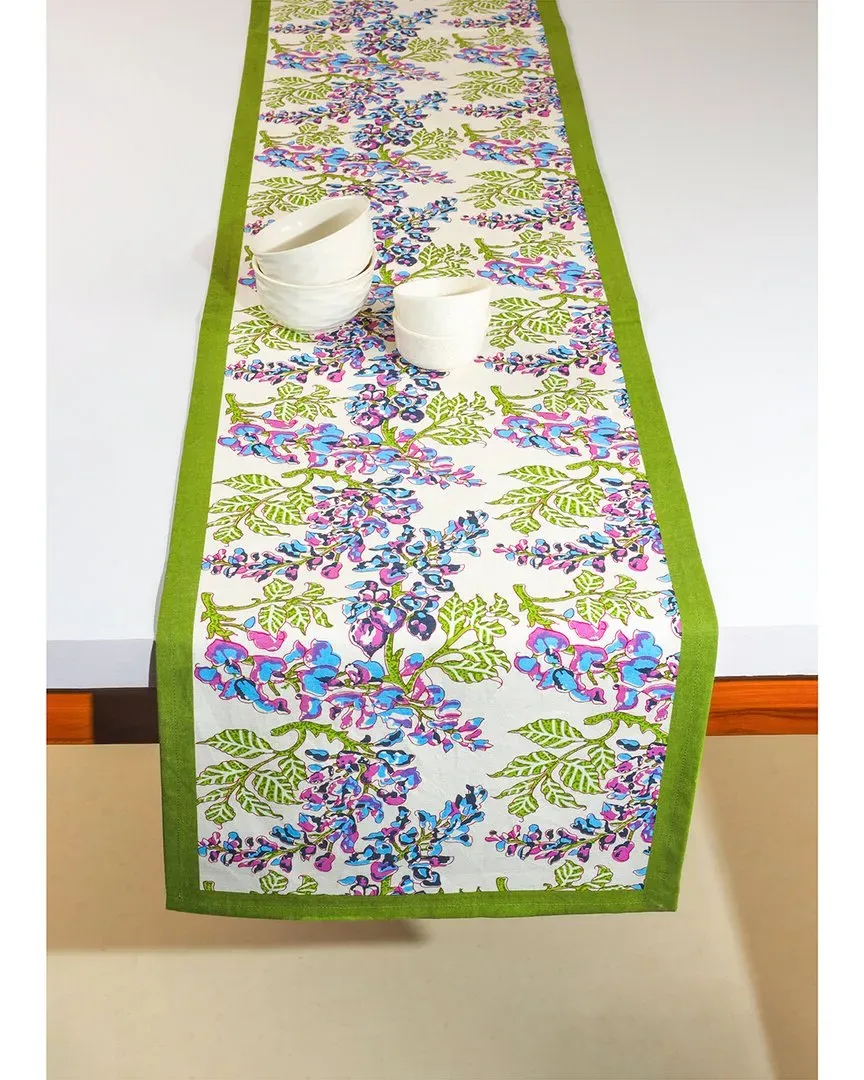 Bluebell Symphony Block Print Table Runner - Green, Cotton