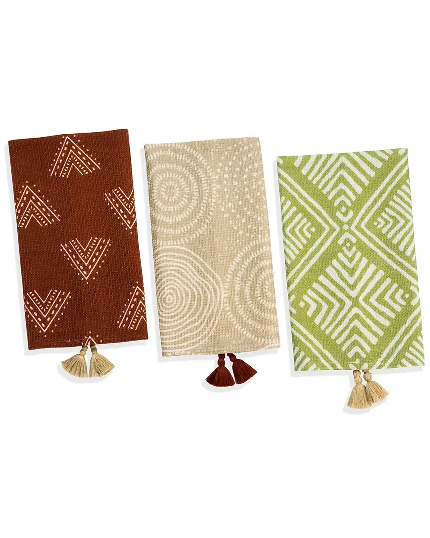 Bohemian Geometric Kitchen Towel Set - Olive, Cotton
