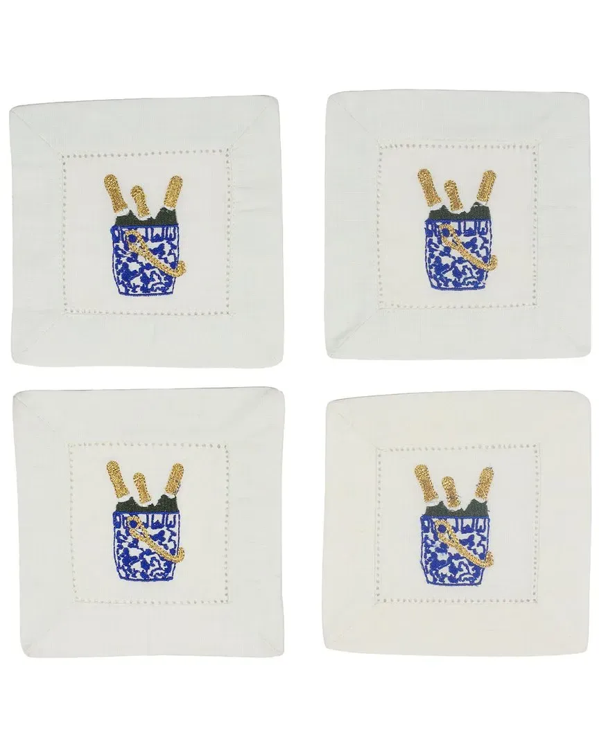 Bubbly Bliss Embroidered Cocktail Napkins - Blue, Linen image