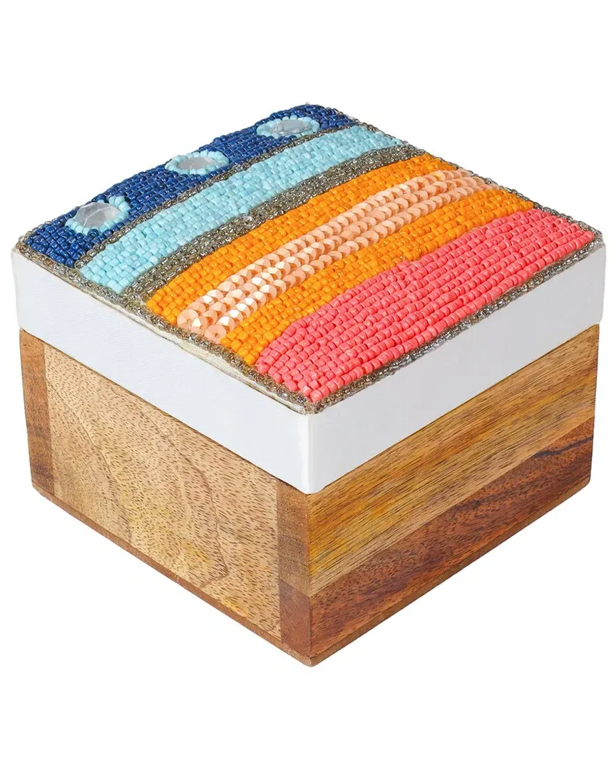 Coastal Stripe Artisan Storage Box - Multicolor, Mango Wood image
