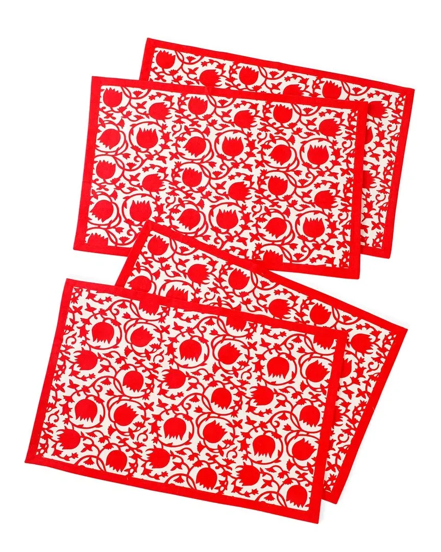 Crimson Bloom Block Print Placemat Set of 4 - Red, Cotton image