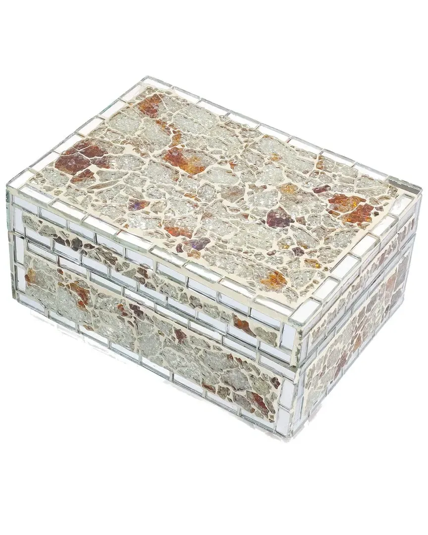 Earthstone Crackle Mosaic Decorative Box - Off White, Glass
