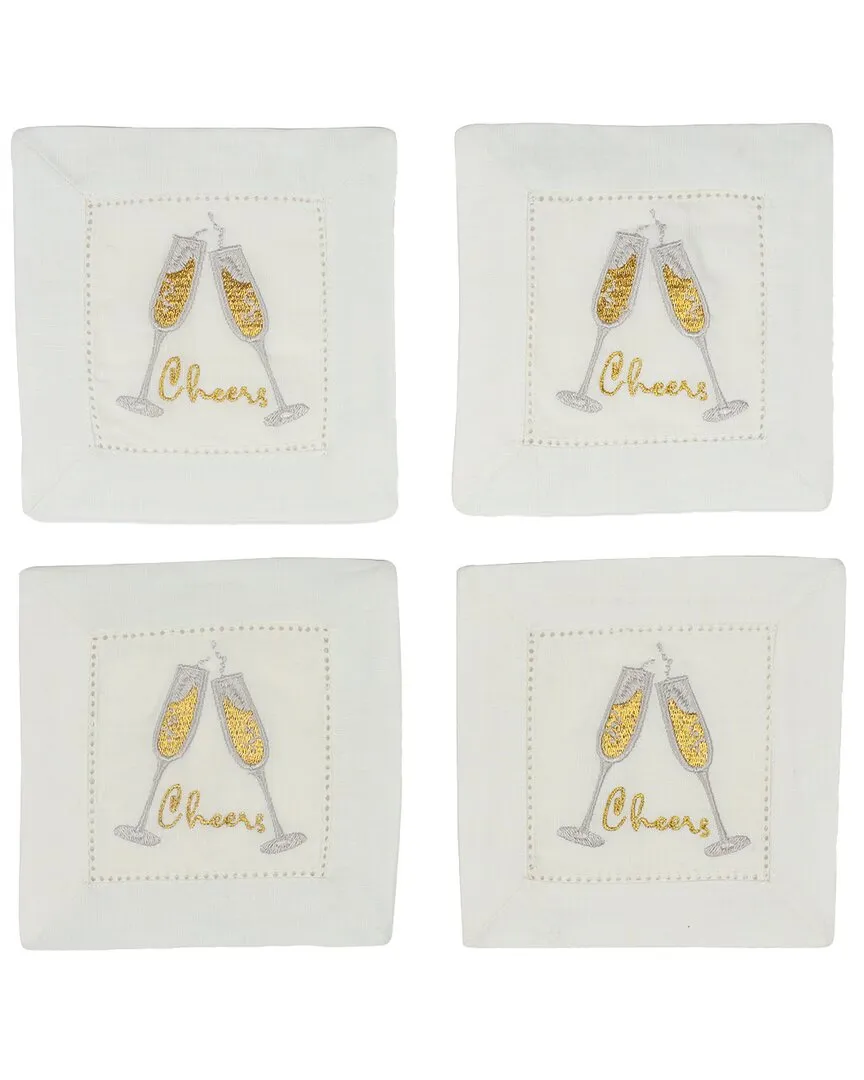 Fizz & Flutes Embroidered Cocktail Napkins - Gold, Linen