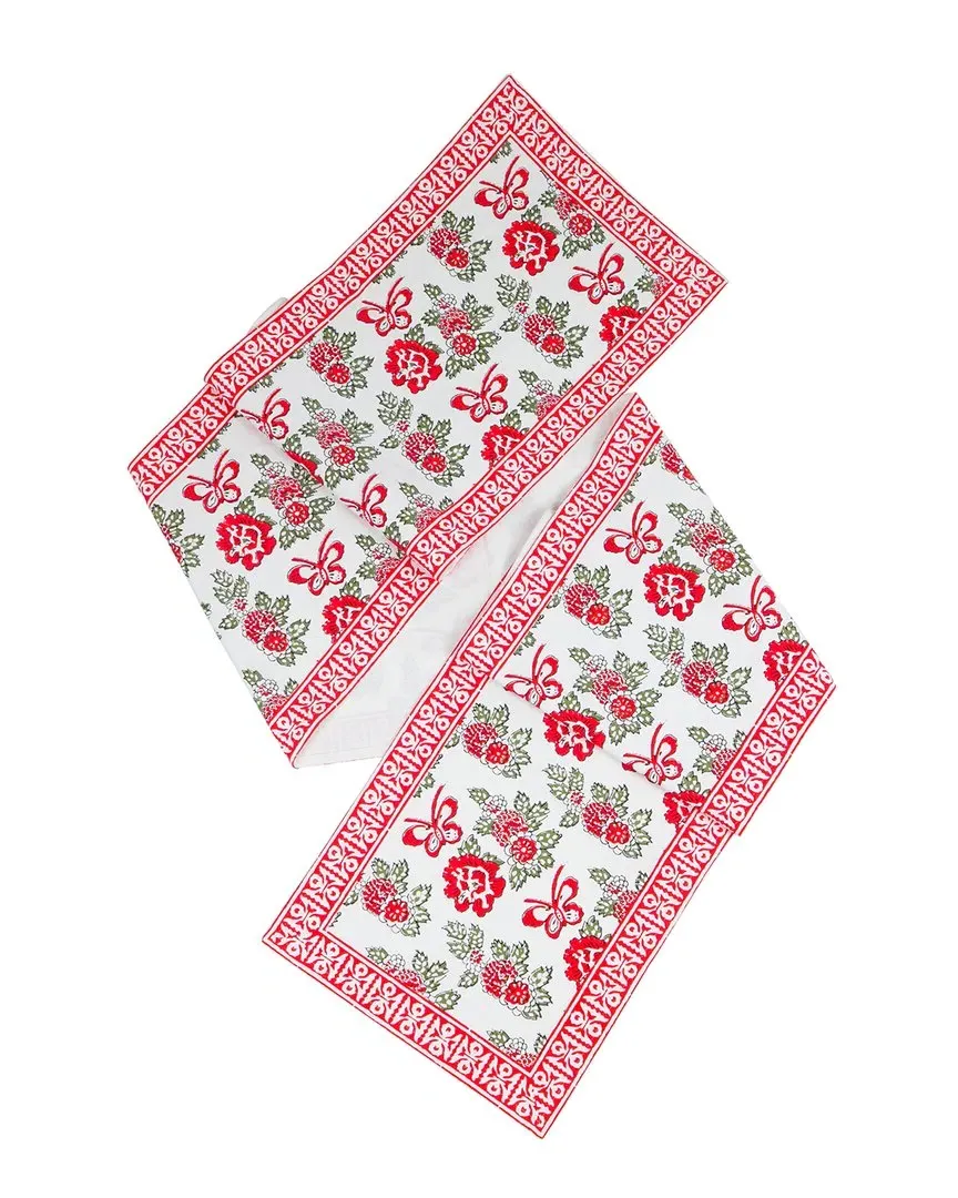 Flutter & Bloom Block Print Cotton Table Runner - Pink