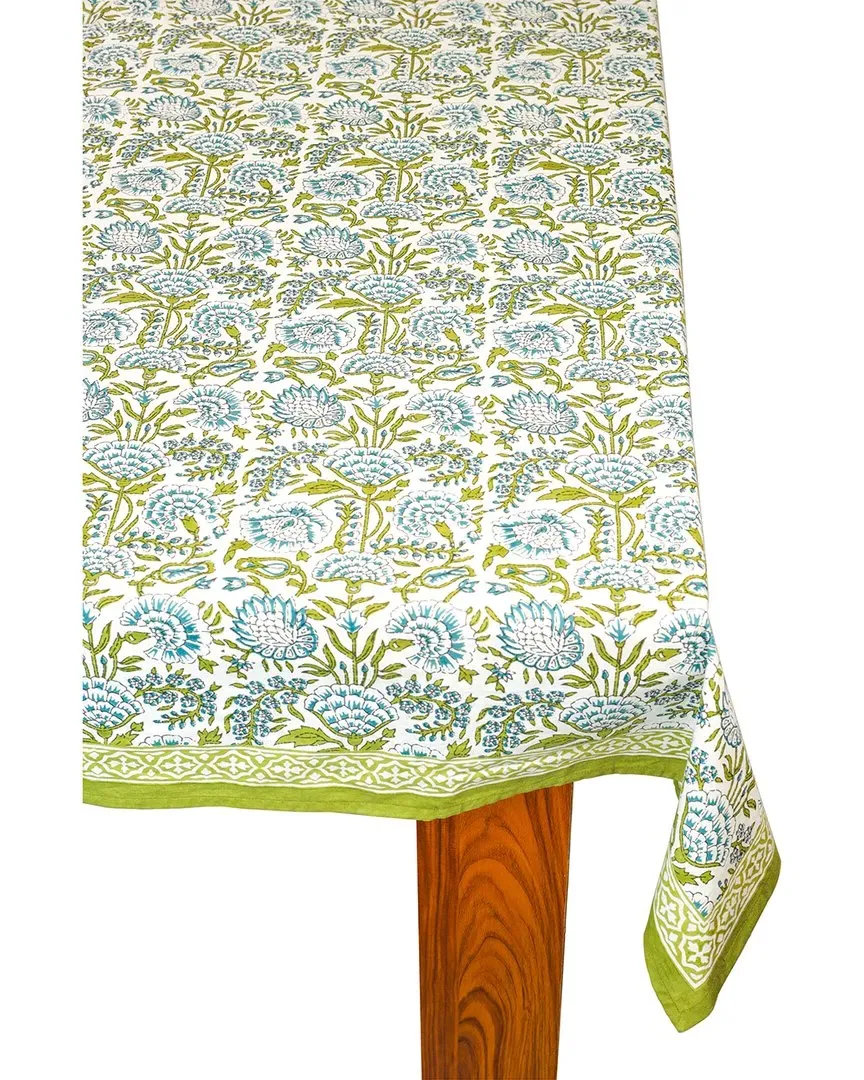 Fresh Foliage Block Print Cotton Tablecloth - Green image