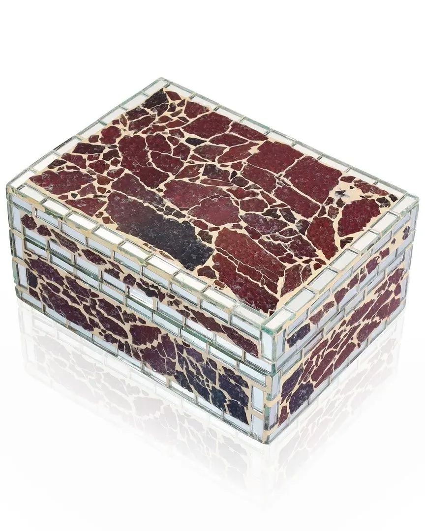 Garnet Crackle Mosaic Decorative Box - Maroon, Glass