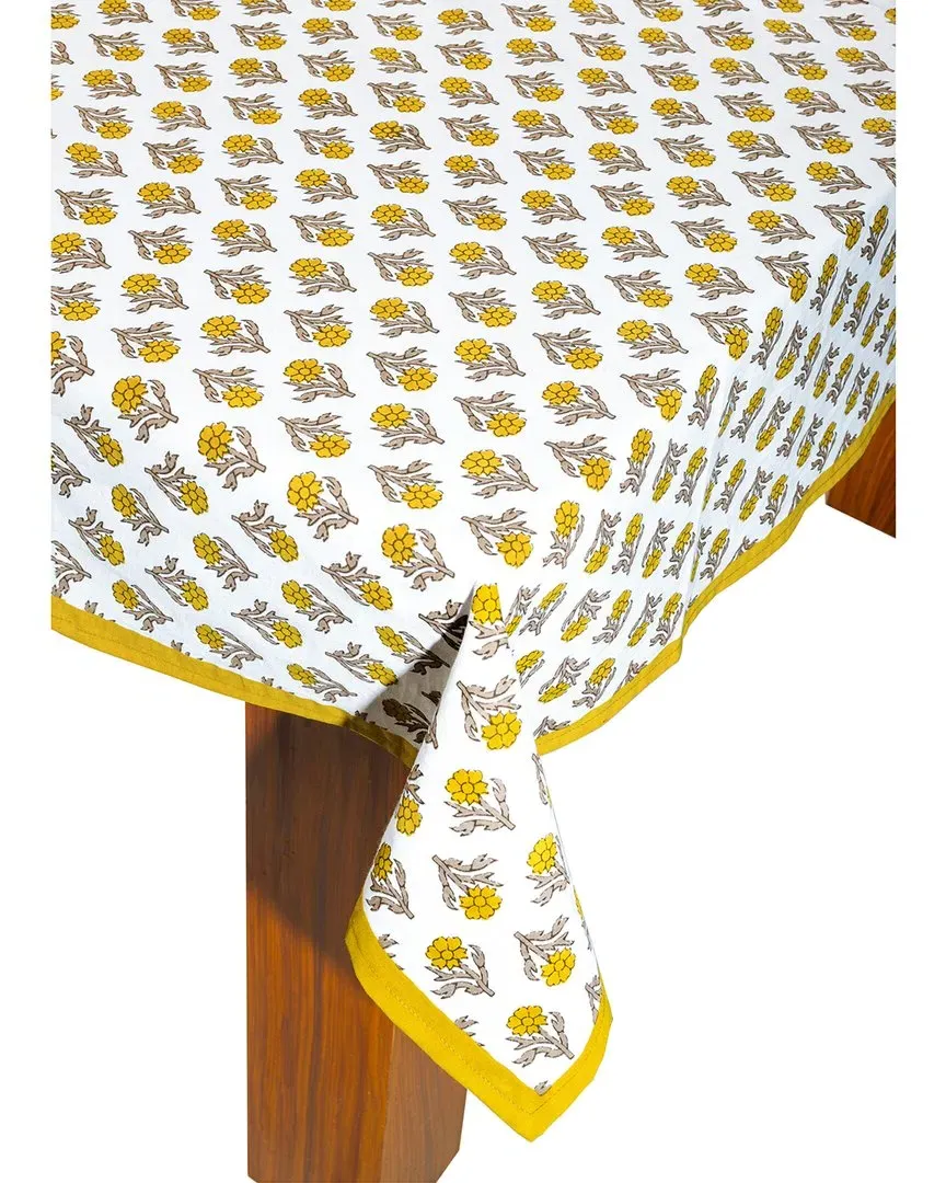 Golden Marigold Block Print Tablecloth - Cotton