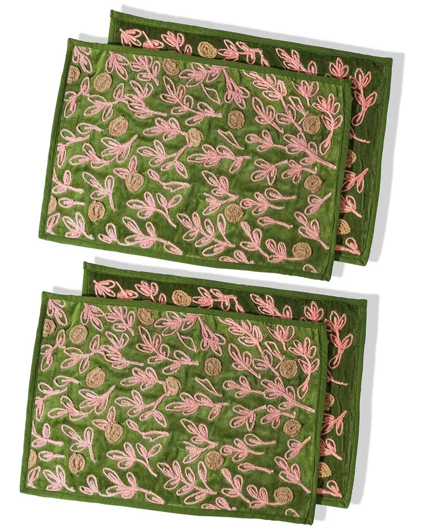 Imperial Bloom Set of 4 Velvet Placemats - Green/Pink