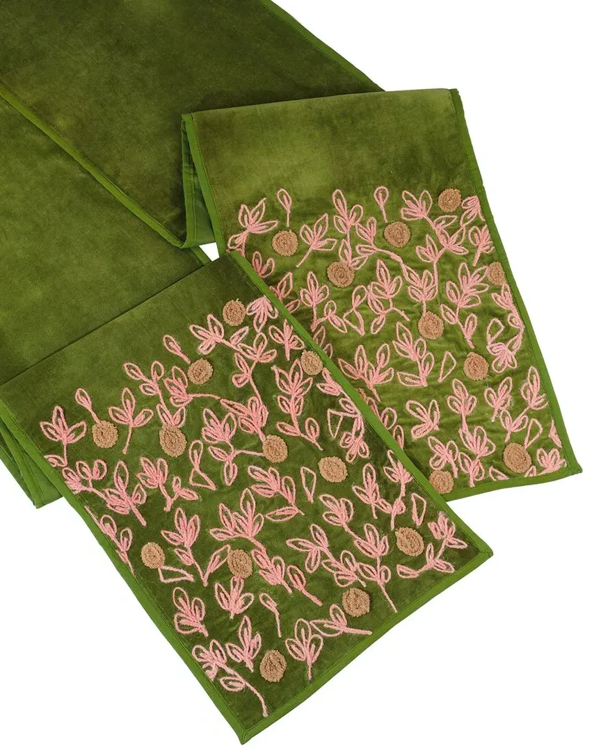 Imperial Bloom Velvet Table Runner - Green/Pink image