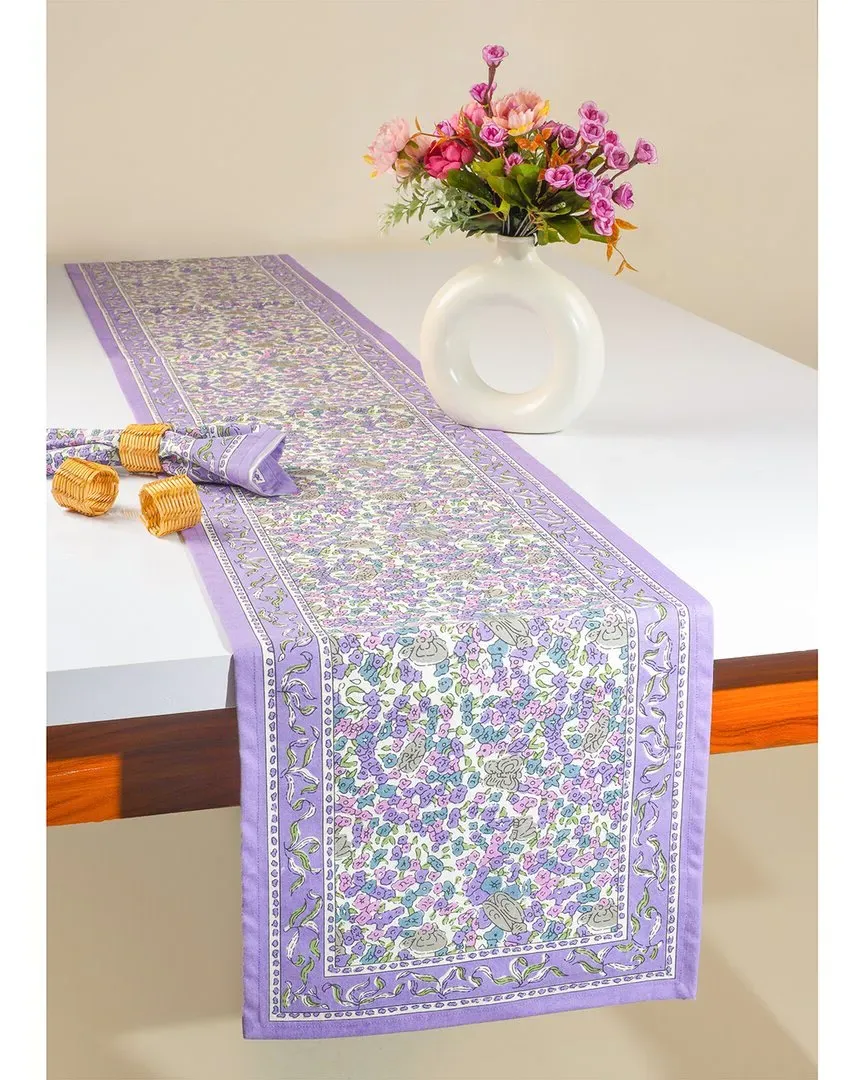 Lavender Blossom Block Print Table Runner - Purple, Cotton