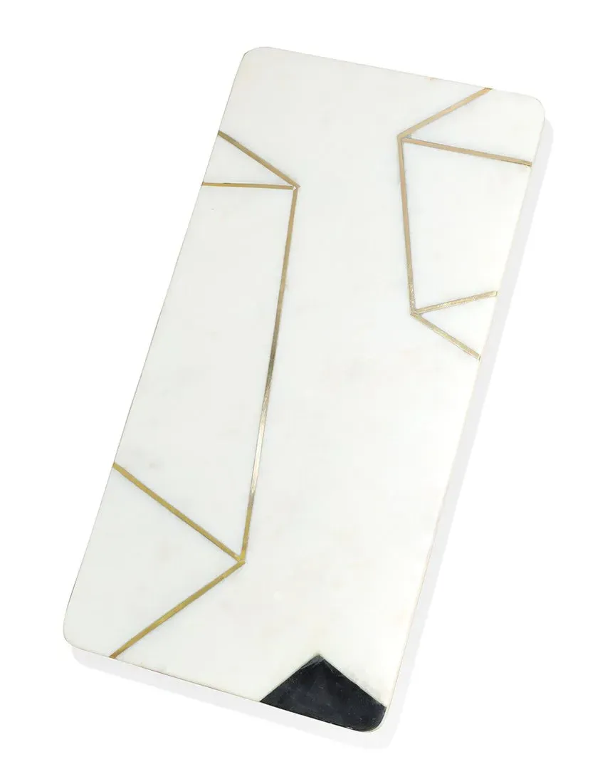 Luxuria Geometric Rectangular Serving Platter - White, Marble image