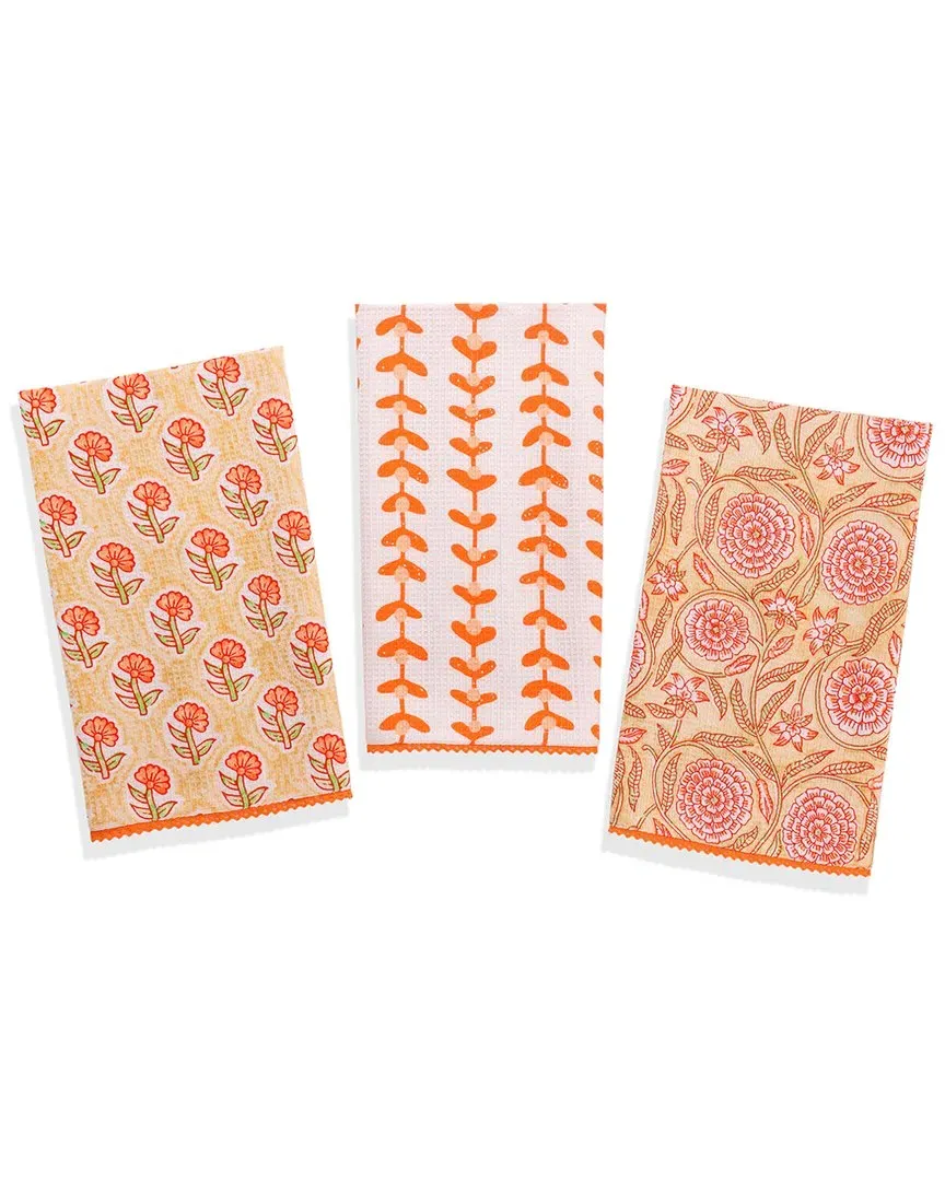 Marigold Block Print Cotton Kitchen Towel Set - Terracotta image