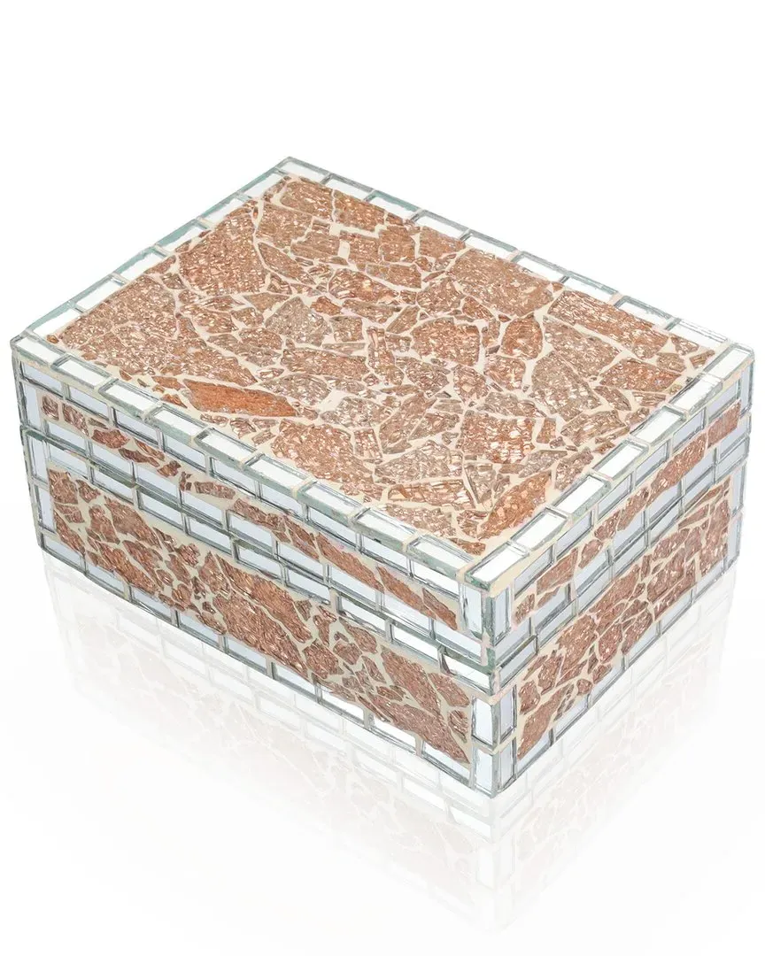 Mink Crackle Mosaic Decorative Box - Beige, Glass