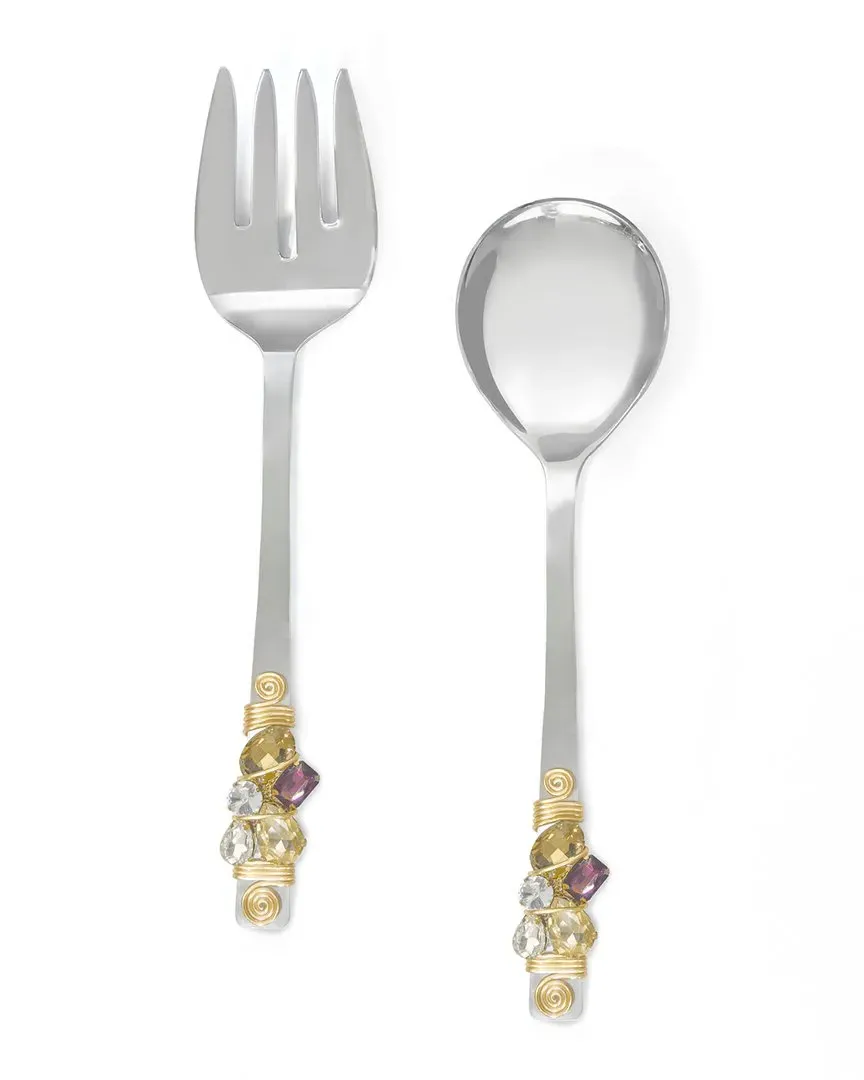 Multi Crystals Salad Server Set - Multi, Stainless Steel image