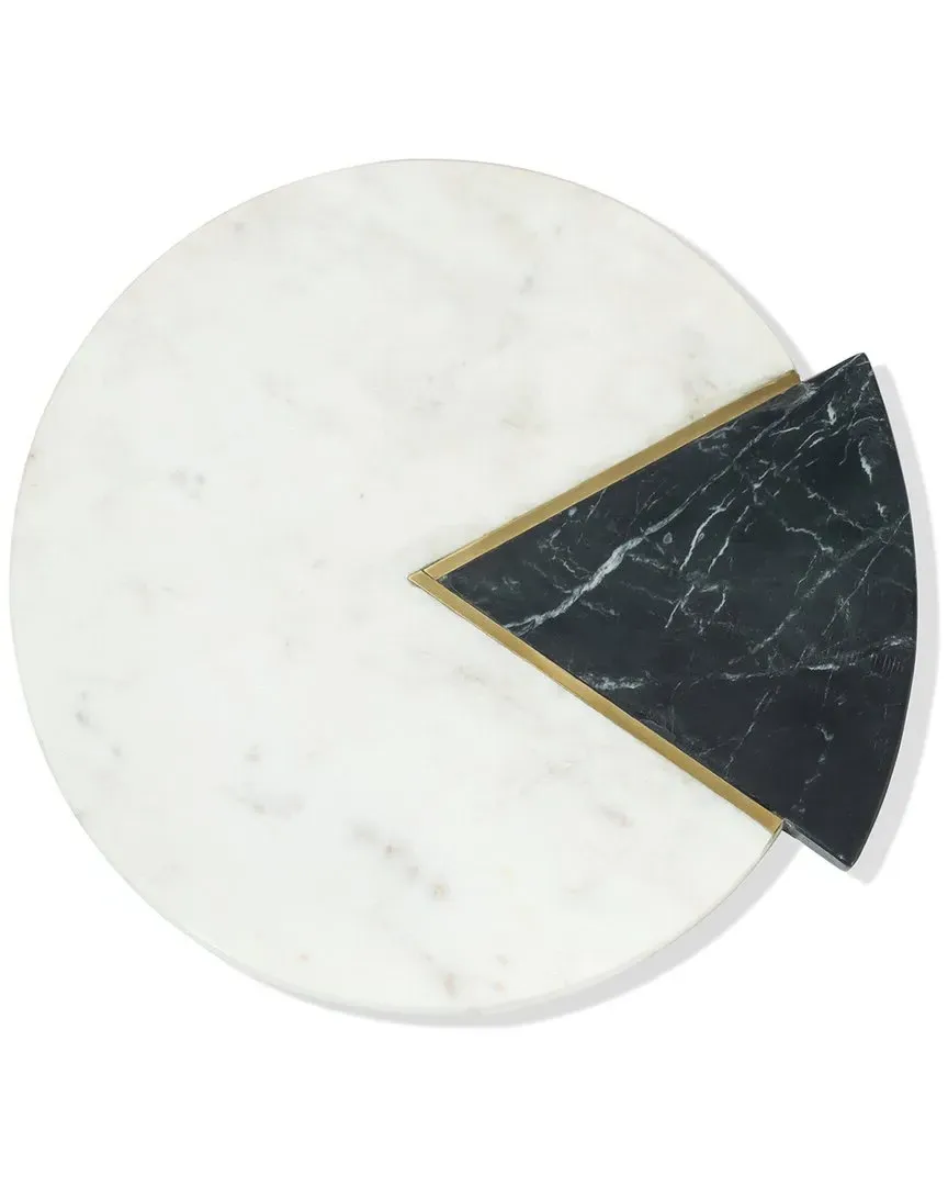 Noir Blanc Round Serving Platter - White, Marble