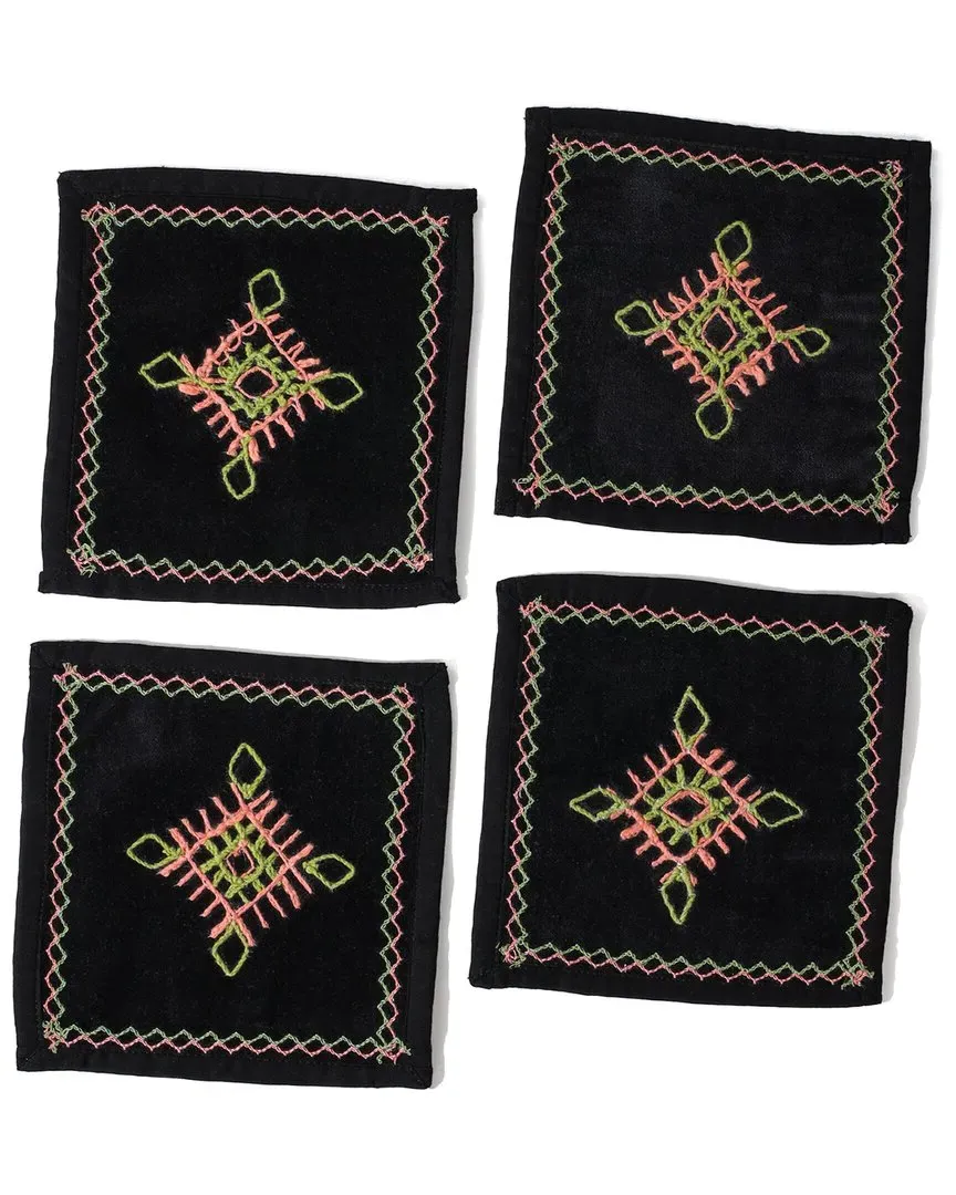 Noir Mosaic Cocktail Napkins Set of 4 - Black, Velvet image
