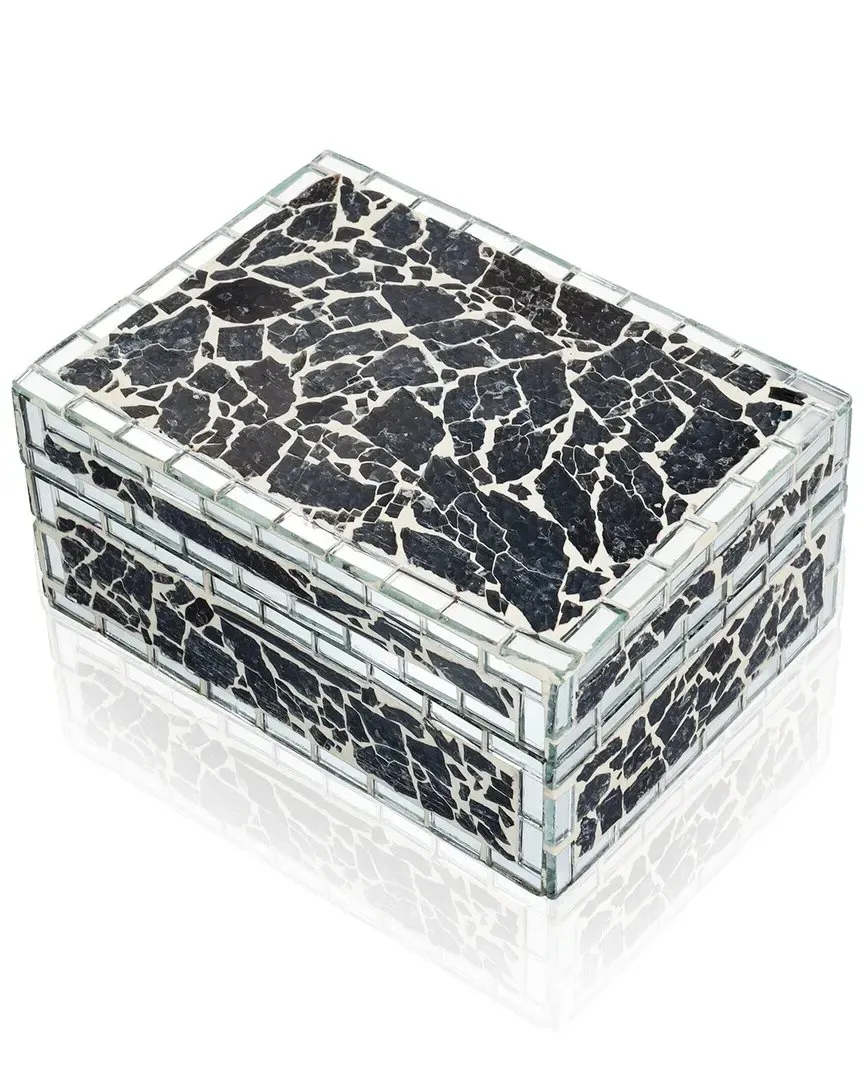 Obsidian Crackle Mosaic Decorative Box - Black, Glass