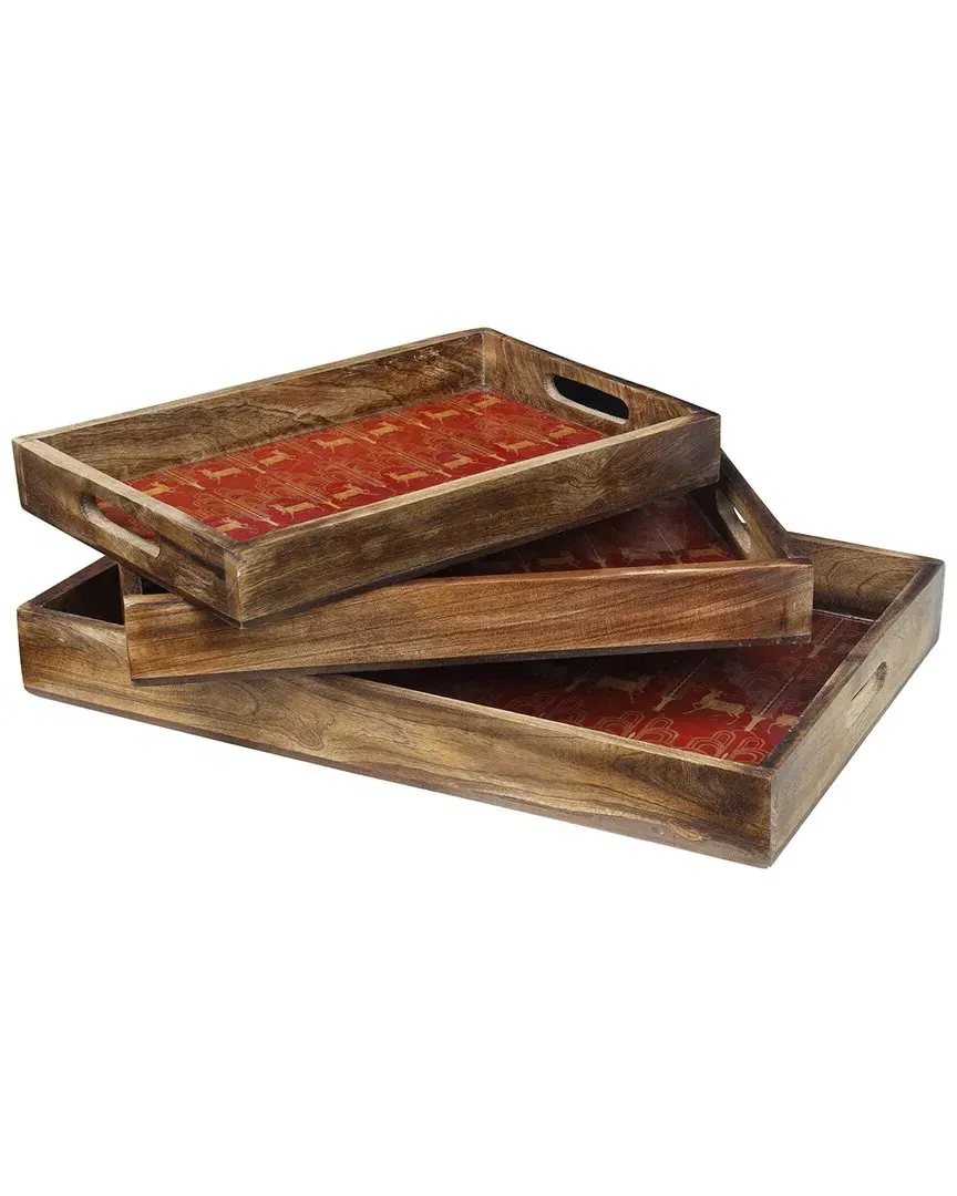 Oh Deer Decorative Trays Set of 3 - Orange, Mango Wood