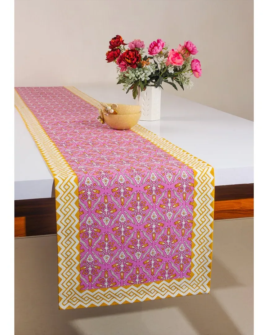Orchid Block Print Table Runner - Yellow, Cotton