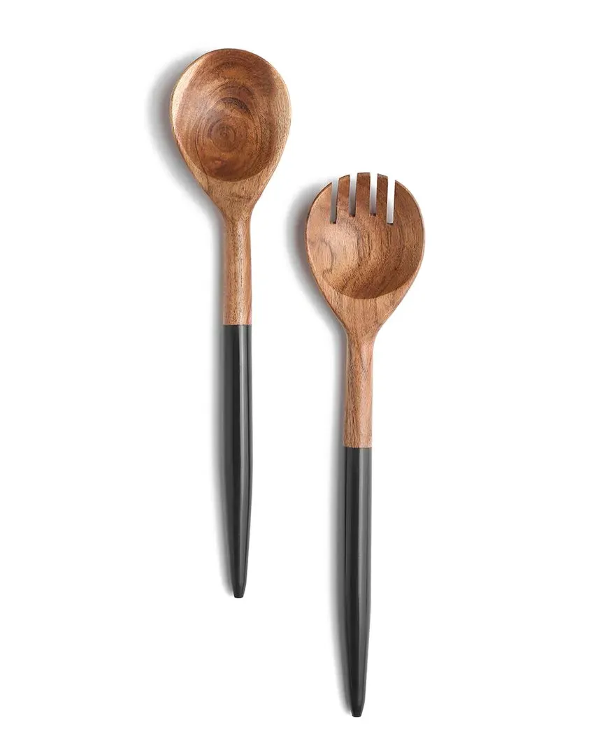 Resin & Wood Salad Server Set - Blue, Acacia Wood