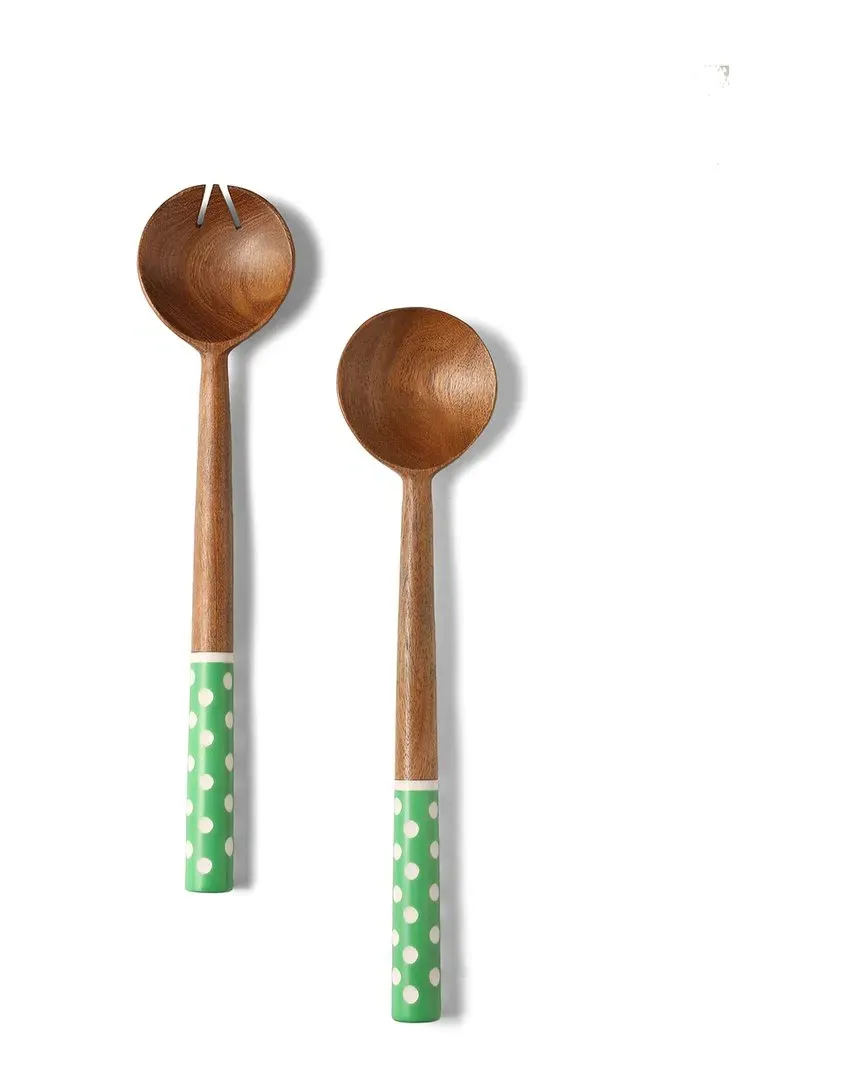 Resin & Wood Salad Server Set - Green, Acacia Wood