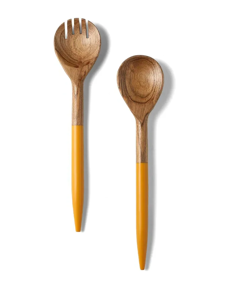 Resin & Wood Salad Server Set - Orange, Acacia Wood