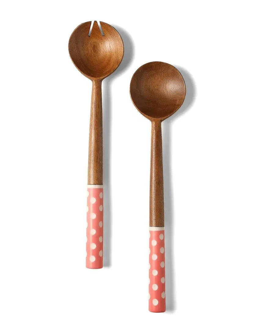 Resin & Wood Salad Server Set - Pink, Acacia Wood