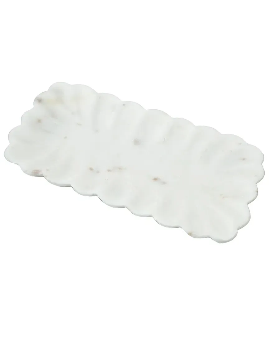 Scalloped Rectangular Serving Platter - White, Marble