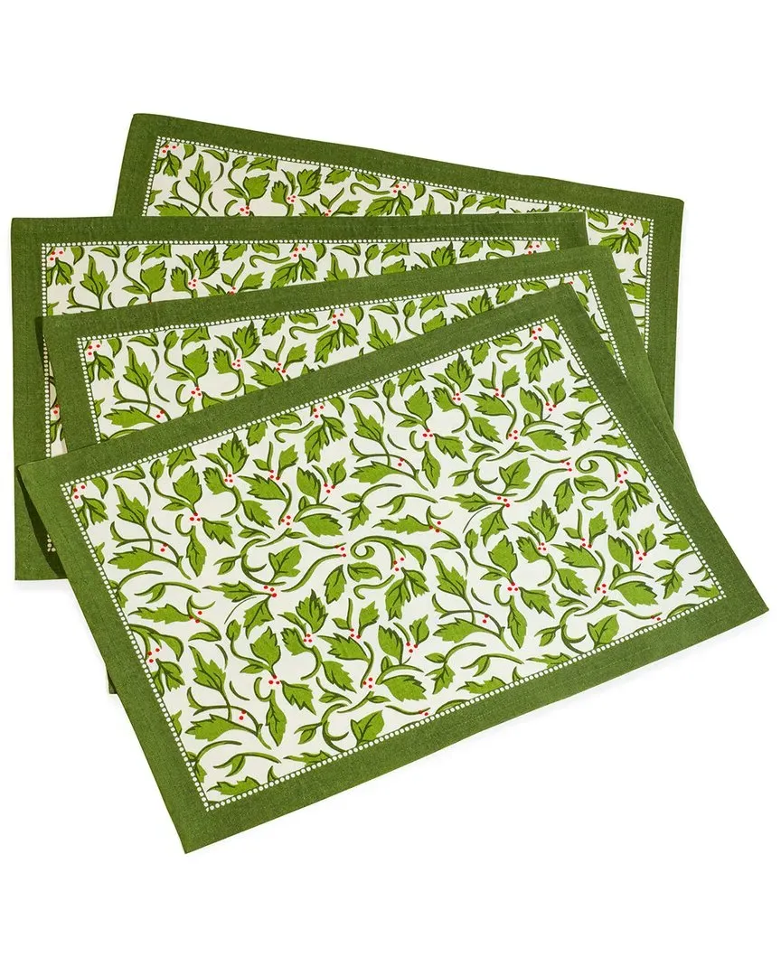 Set of 4 Block Print Placemats - Green, Cotton image