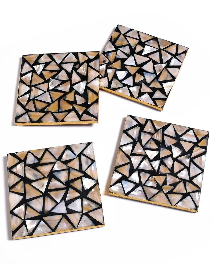 Set of 4 Coasters Mosaic Pattern - Yellow, Mother of Pearl image