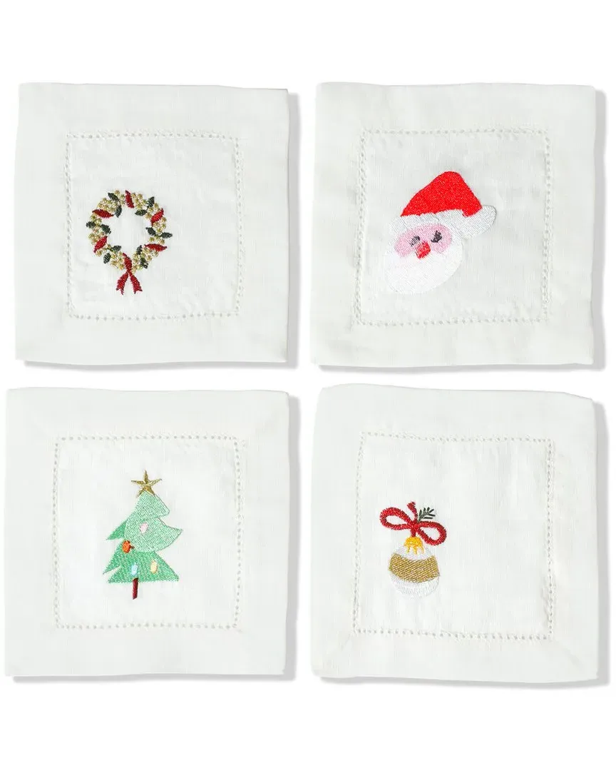 Set of 4 Festive Cheer Cocktail Napkins - Multicolor, Linen image