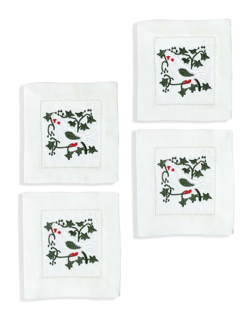 Set of 4 Festive Dove Cocktail Napkins - Green, Linen