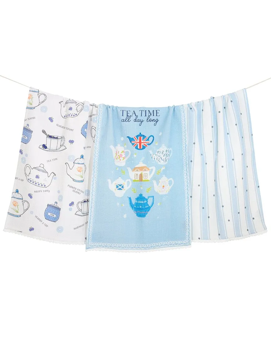 Tea Time Kitchen Towel Set - Light Blue, Cotton