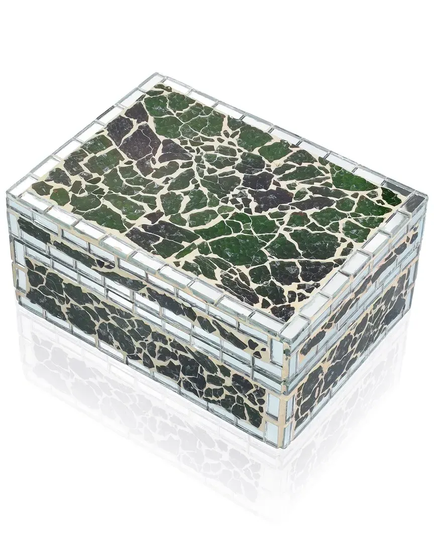 Verdant Crackle Mosaic Decorative Box - Green, Glass