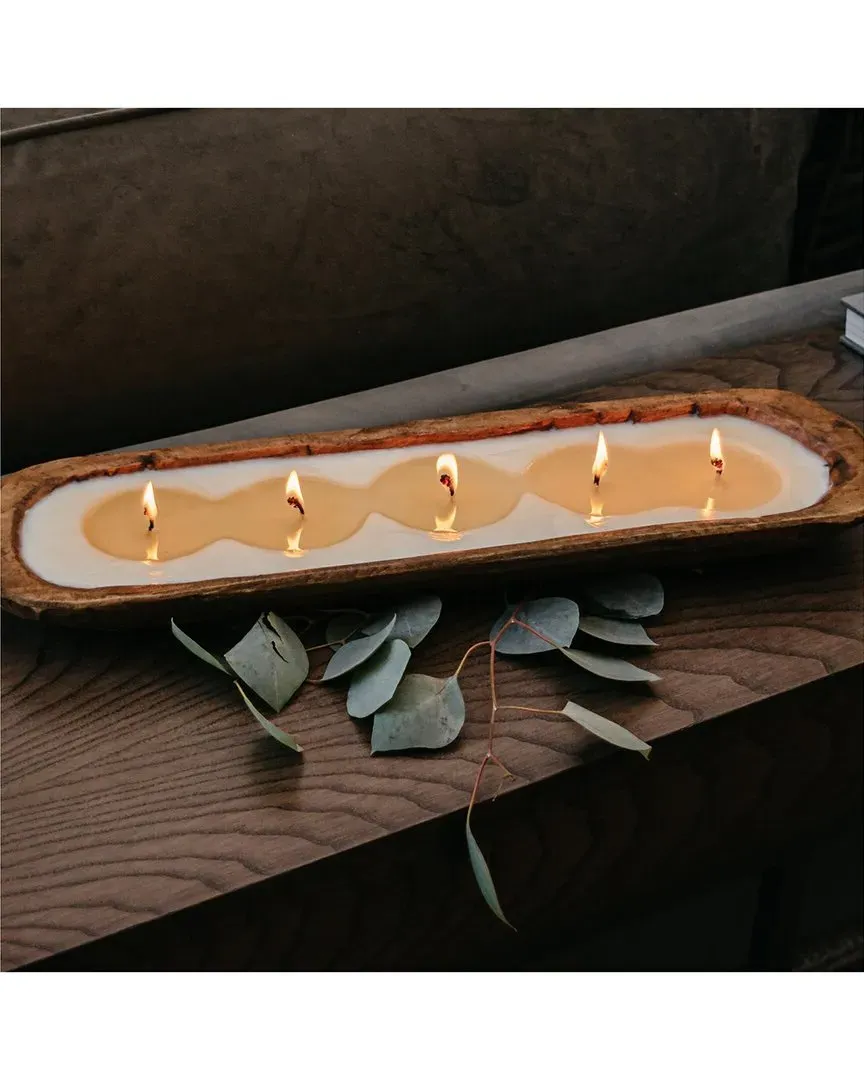 Belgian Linen 5-Wick Hand Carved Dough Bowl Candle - Natural image