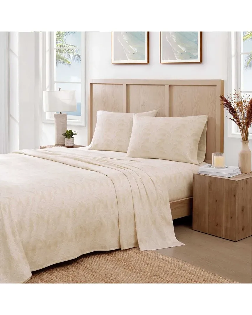 All Over Palms Cotton Sateen Sheet Set - Golden Beige