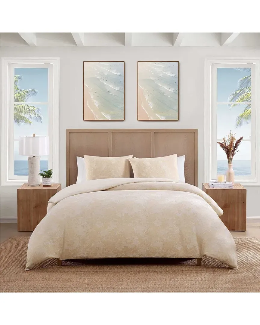 Beachside Blooms Cotton Sateen Jacquard Duvet Set - Beige image
