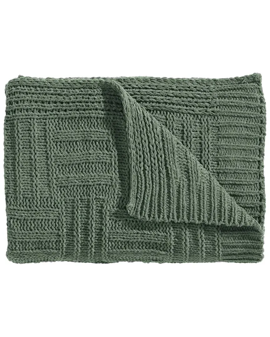 Chain Basket Knit Reversible Throw Blanket - Green, Chenille image