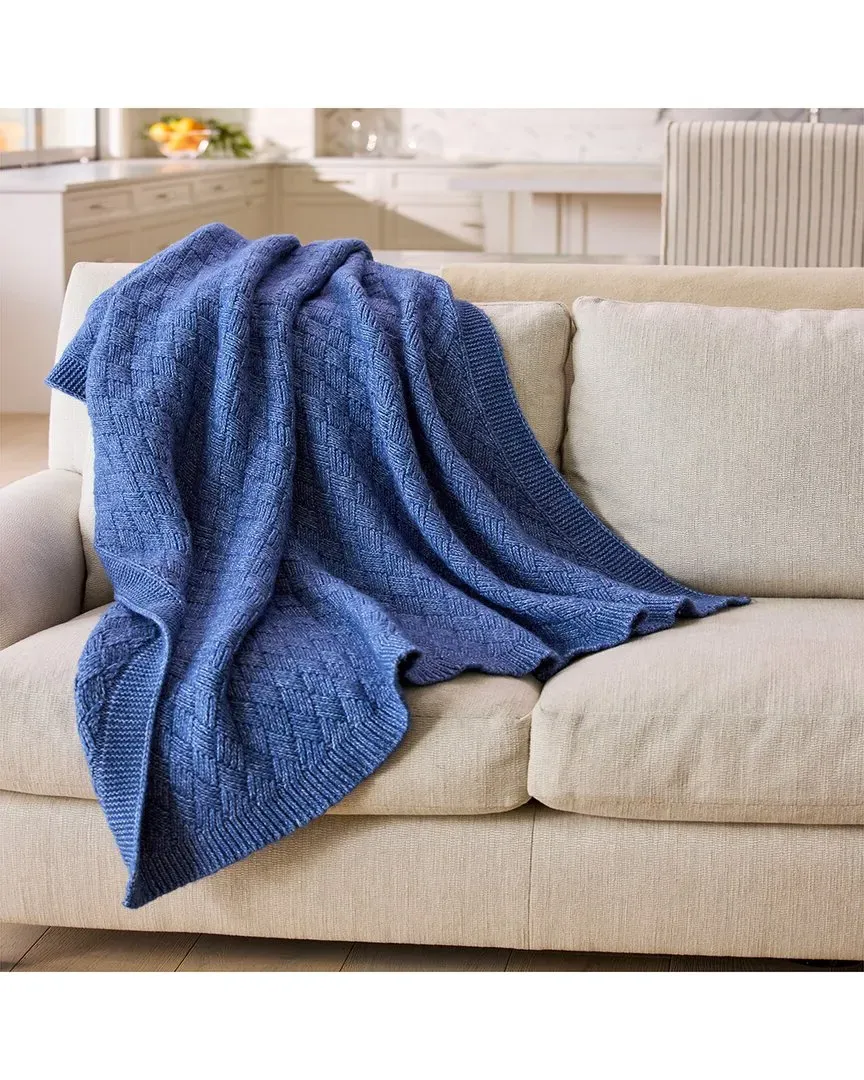 Treillage Knit Wool Blend Reversible Throw Blanket - Blue