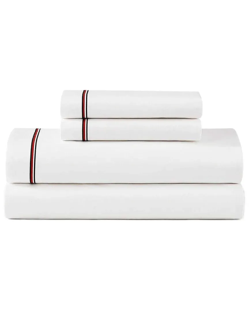 200 Thread Count Global Stripe Cotton Percale Sheet Set - White image