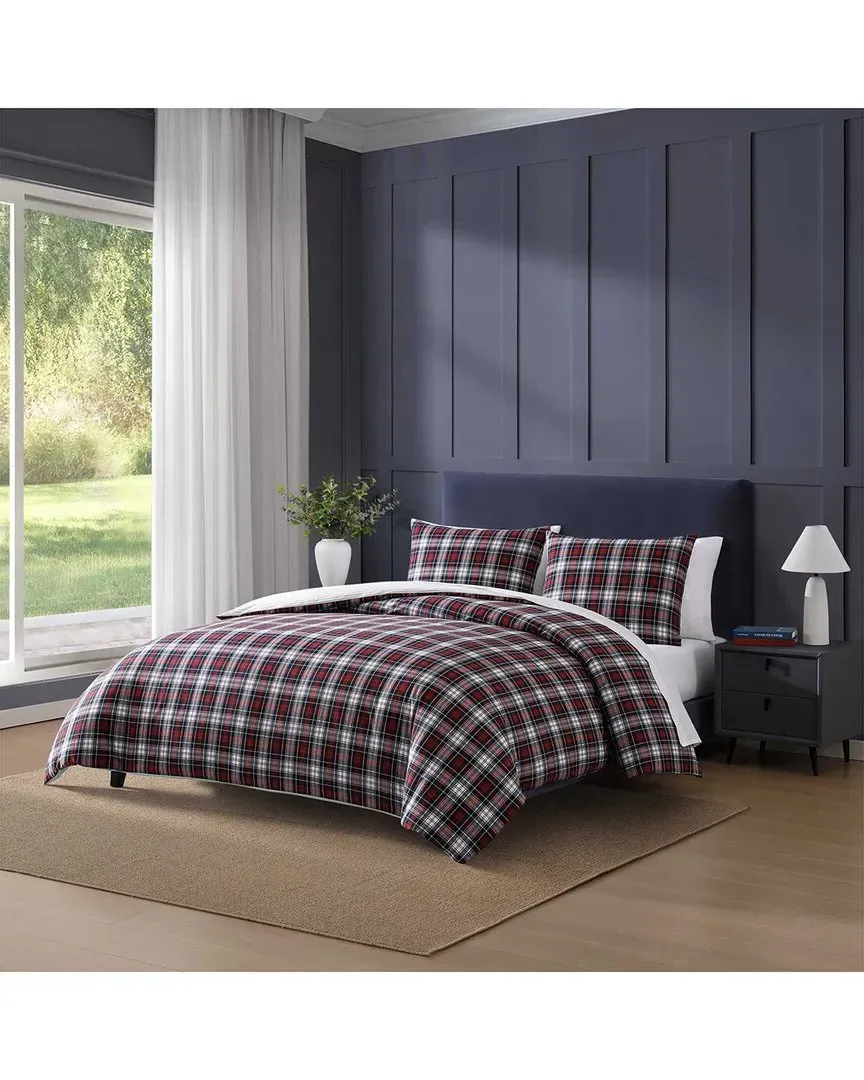 Essential Tartan 150 Thread Count Cotton Duvet Cover Set - Red/White/Navy image