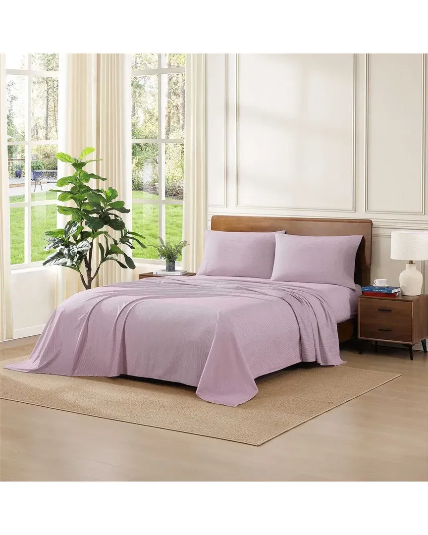 Ithaca Stripe Cotton Percale Sheet Set - White/Burgundy