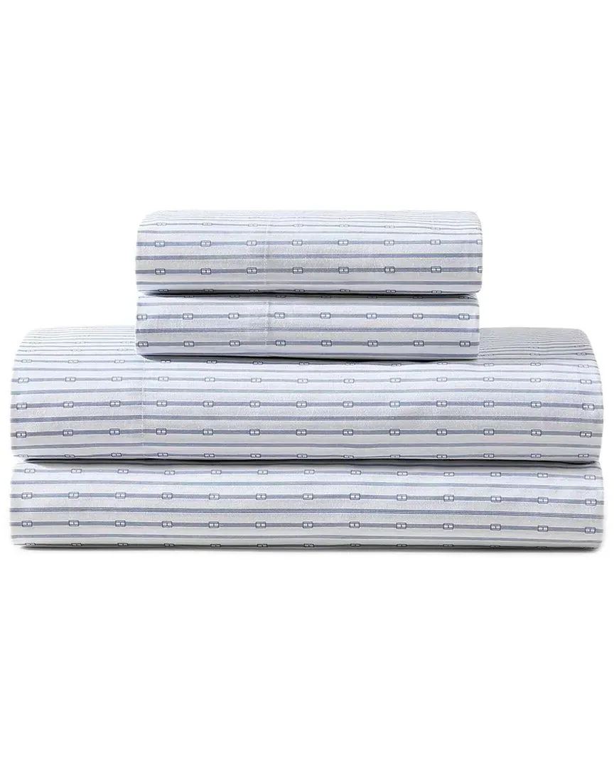 Monogram Stripe Cotton Percale Sheet Set - Blue, Cotton image