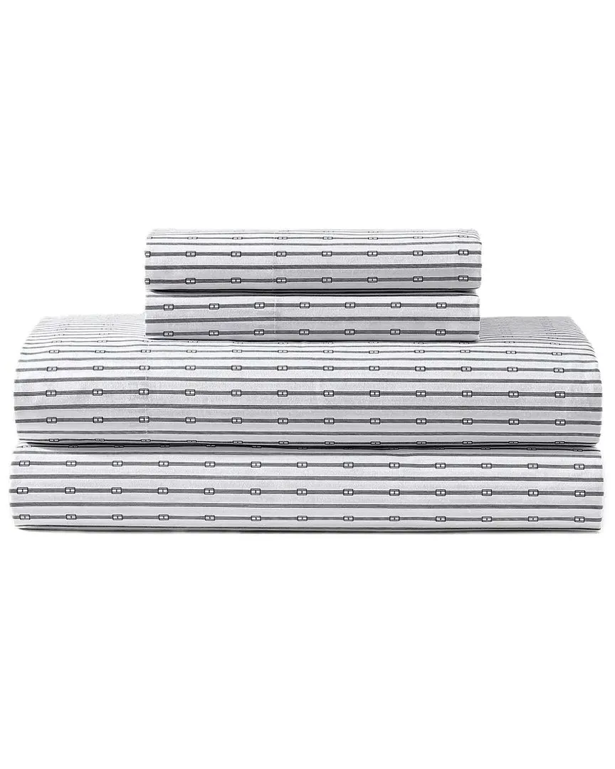 Monogram Stripe Cotton Percale Sheet Set - White, Cotton