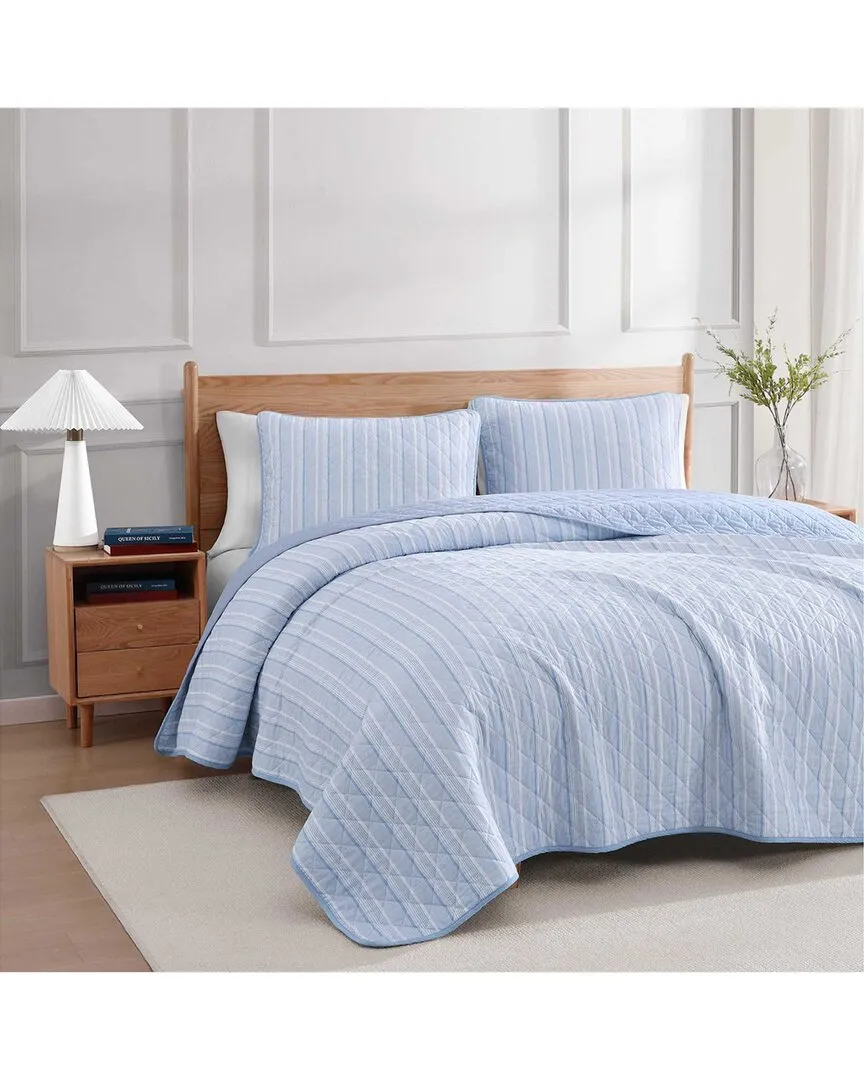 Sailing Stripe Cotton Quilt Set - White